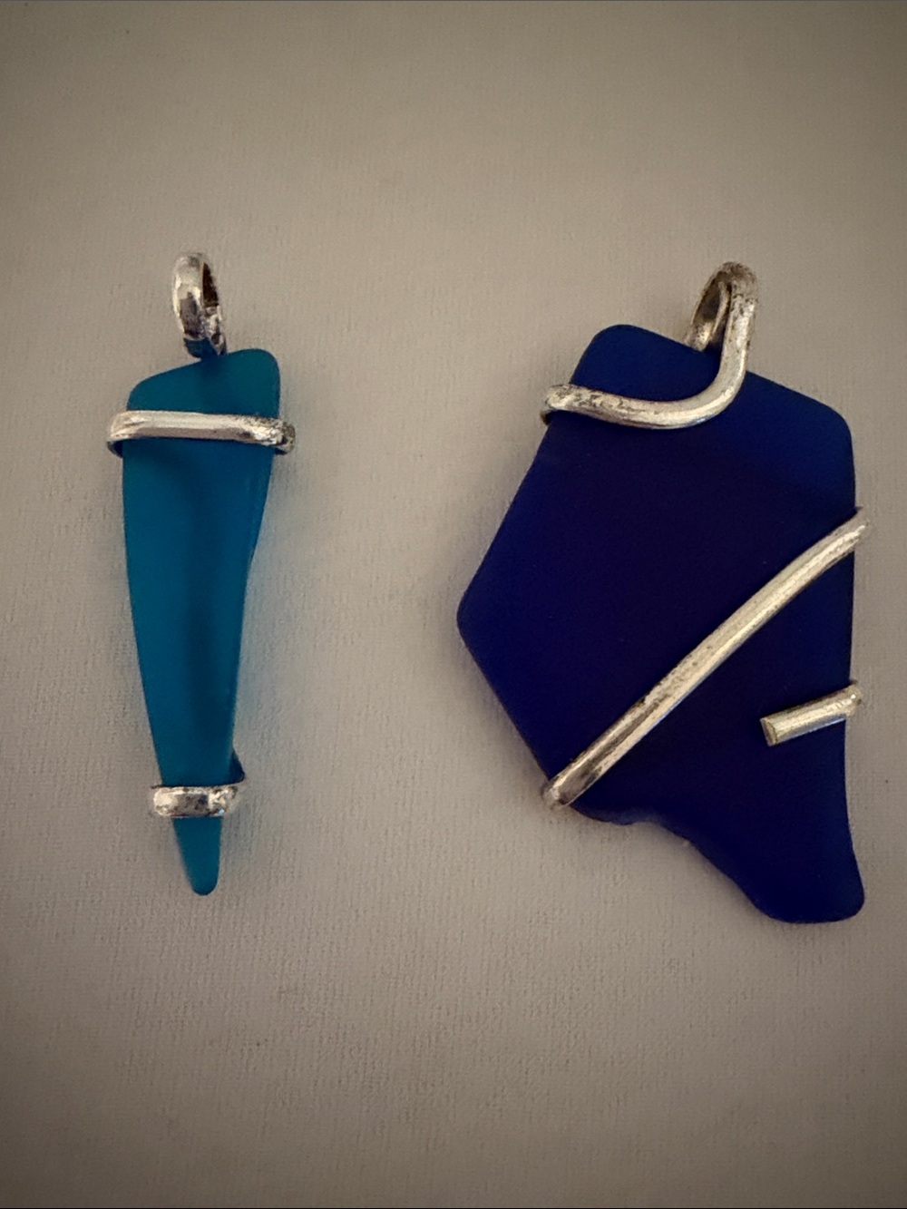 Sea Glass Pendant Set in Teal and Cobalt Blue - Picture 2 of 6